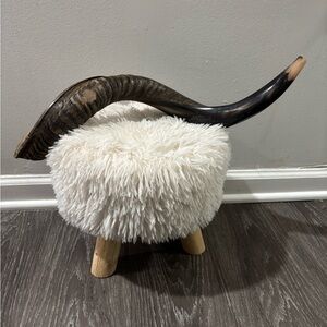 Fluffy White Stool with Wooden Legs